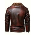 thumbnail image 2 of Warm Fleece Classic Design PU Bomber Jacket, Men's Casual Zip Up Lapel Faux Leather Jacket For Fall Winter, 2 of 5