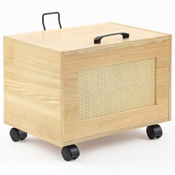 Rattan File Cabinet Hanging File Organizer Box with Lid Rolling Wicker Filing Cabinet for Home Office for Letter/Legal Size