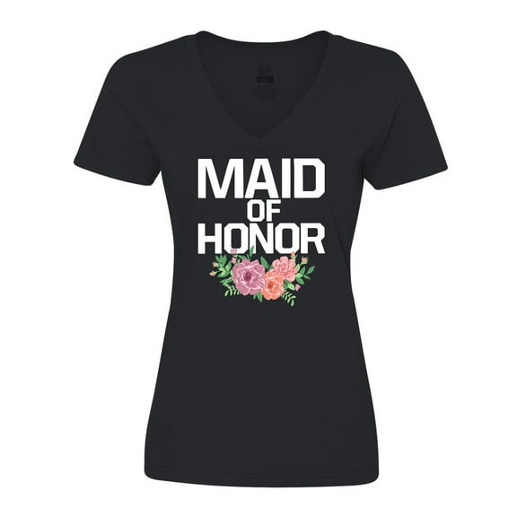 Inktastic Maid of Honor with Flower Illustration Women's V-Neck T-Shirt