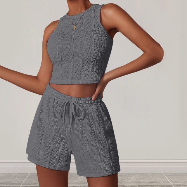Conjunto de pantalones cortos con cuello redondo para mujer color sólido ajuste holgado estilo casual atuendo deportivo Hugtrwg Para estrenar