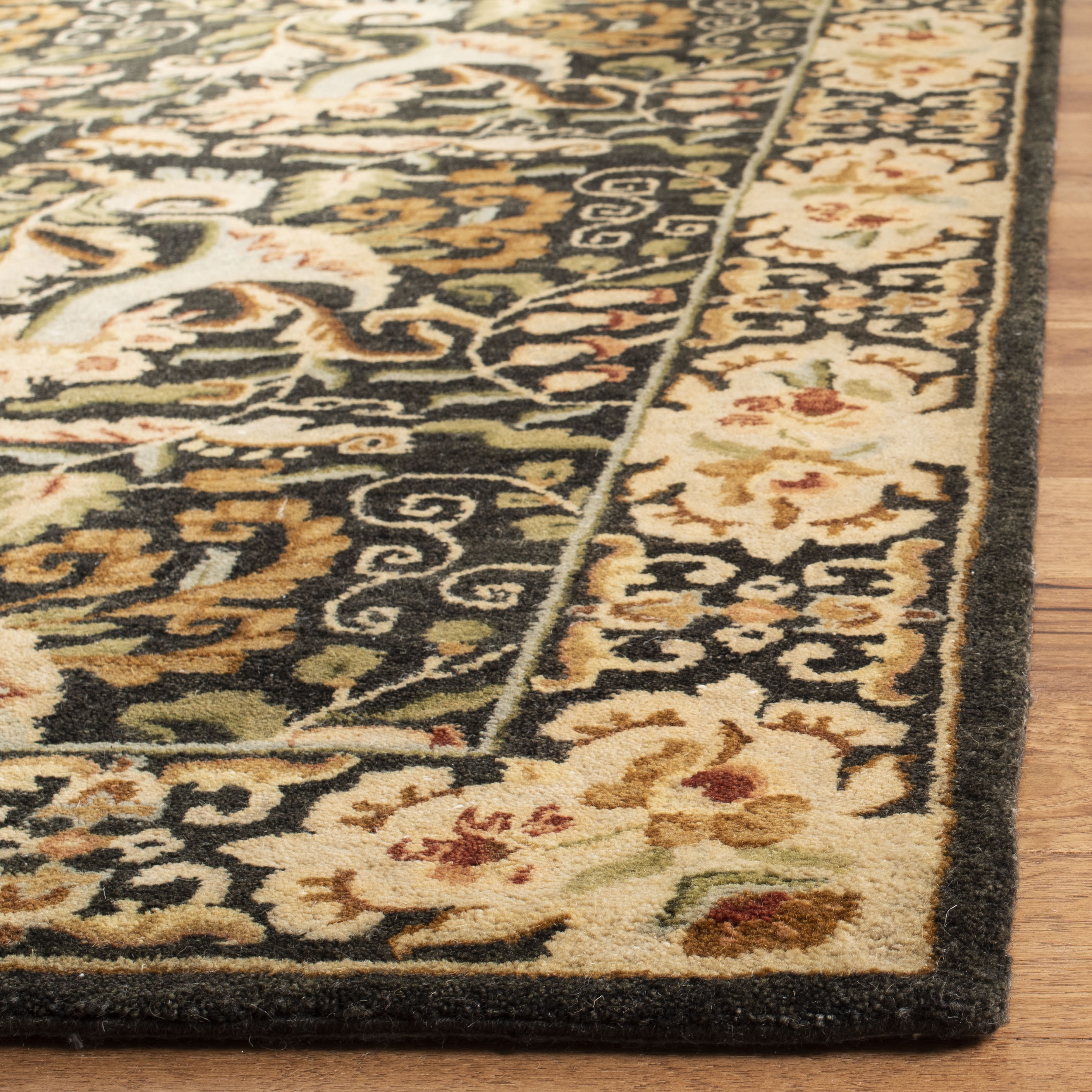 SAFAVIEH Bergama Pompeii Floral Bordered Wool Area Rug, Charcoal, 4' x 6'
