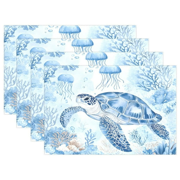 Ryvnso Placemats Set of 4 Turtle Watercolor Dining Mats Heat-Resistant Non-Slip Washable Table Mat