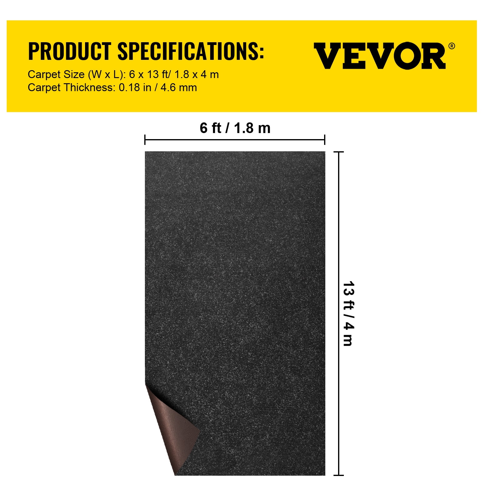 VEVOR Boat Carpet 6x13' Indoor Outdoor Marine Carpet Rug - Size Optional - 32 oz. waterproof patio Anti-slide rug, Black