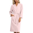 thumbnail image 5 of Wensltd Women's Nightgowns Solid Terry Cloth V Neck Long Sleeve Tie Waist Bath Robe with Pockets for All Season, 5 of 8