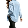 thumbnail image 4 of ClodeEU Women's Classic Button Down Denim Shirt Jacket,Casual Loose Jean Shacket ,Women's Plus S, 4 of 9