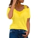thumbnail image 1 of moda de moda de encaje con cuello en v jersey de manga corta top color sólido camiseta casual amarillo / s, 1 of 6