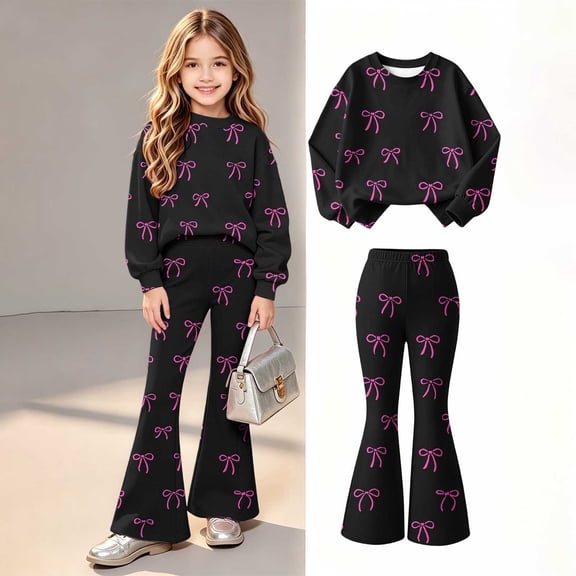 Amidoa Girls Sweatsuits 2pcs Sets Cute Fall Winter Clothes Casual Floral Print Sweatshirt and Sweatpants Back to School Outfits Size 11-12 Years