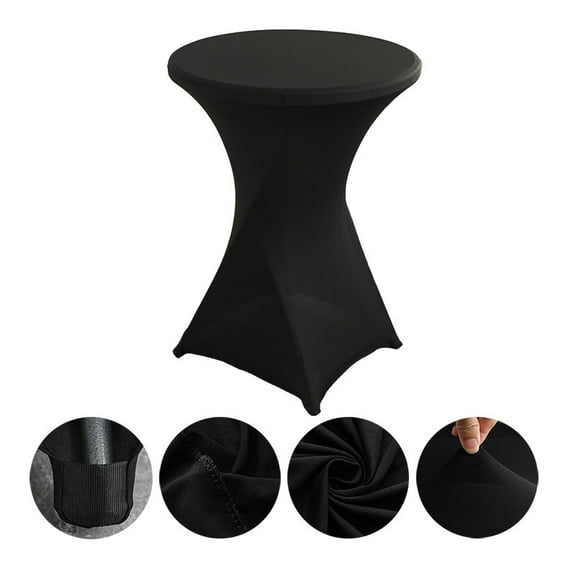 NAMZI 32" Diameter x 43" Height Round Spandex Table Cover, Fitted Highboy Cocktail Tablecloth Perfect for Parties, Weddings & Bars, Black