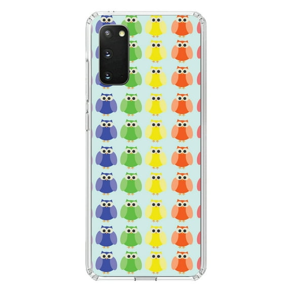 DistinctInk Clear Shockproof Hybrid Case for Galaxy S20 ULTRA / 5G (6.9" Screen) - TPU Bumper, Acrylic Back, Tempered Glass Screen Protector - Rainbow Owls Cartoon - Cartoon Owls
