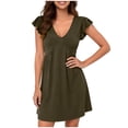 thumbnail image 3 of ClodeEU Women's Summer Babydoll Mini Dress ,Ruffle Sleeveless Deep V Neck Pleated Swing Flowy Tunic Dress Army Green,Womens Plus S, 3 of 6
