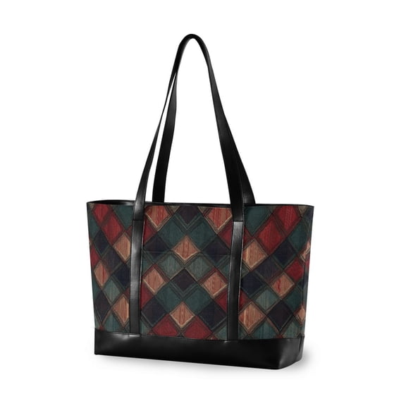 FORMRS Canvas Laptop Tote Bag for Women with 15.6" Computer Compartments Shoulder Handbag, Red Tartan Pattern