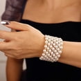 thumbnail image 2 of Multi-sequential pearl bracelets Bling Rhinestones Gold Bracele Bracelet Bracelets Layer Stretch Elastic Hand Chain Bracelets for Women (7 Row-Gold), 2 of 5