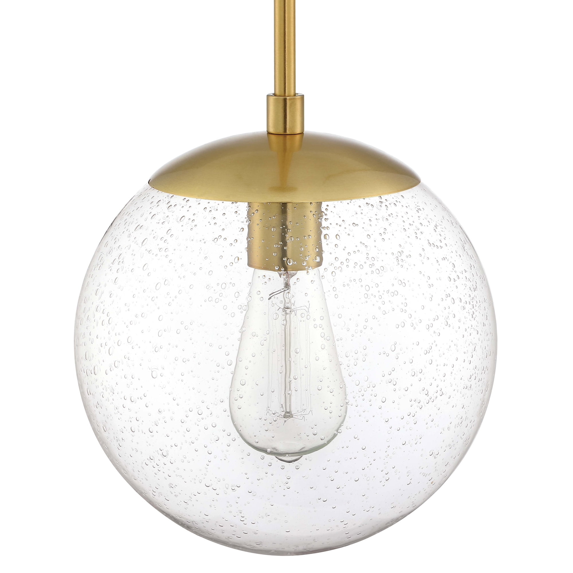 Satin Gold Modern Dimmable Pendant Light with Clear Seedy Glass Globe Shade, Adjustable Height, Kitchen Islands and Bars