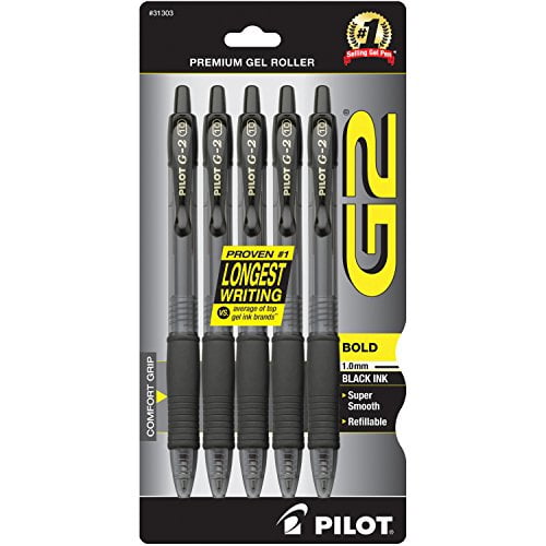 1 Of Each Colour - 4 Pens - Black Blue Red Green Pilot G2 Assorted Pack Retractable Rollerball Pen Pens Extra Fine Gel Ink Refillable 0.5mm Nib Tip 0.3mm Line G2-5
