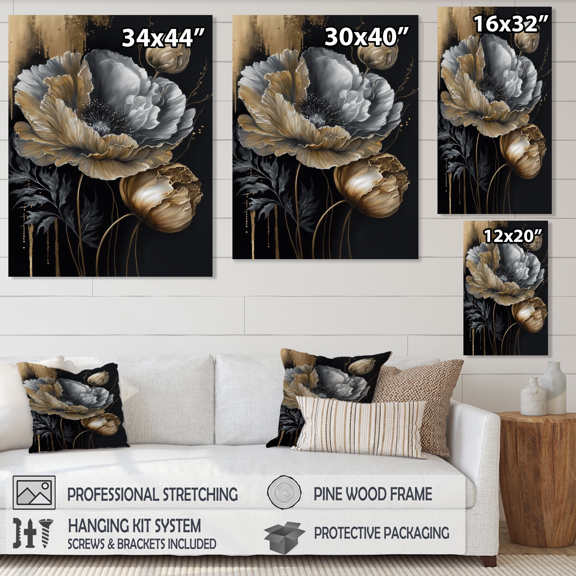 Designart Golden Gothic Floral Bouquet III Canvas Wall Art