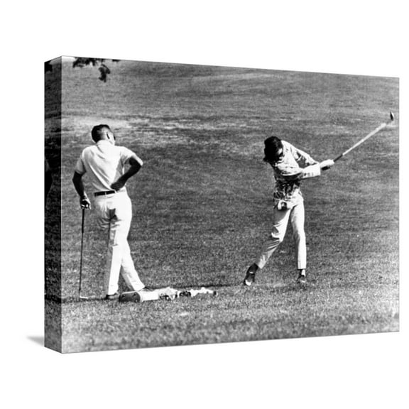 Art.com Jacqueline Kennedy Taking Lesson from Golf Pro Henry Lidner at Newport Country Club, Sept 13, 1962 Stretched Canvas Print Wall Art, 16" x 12"