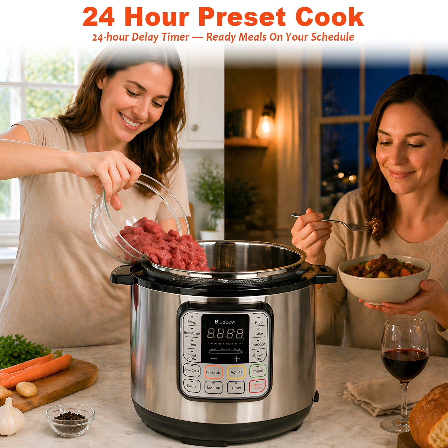 Bluebow 6.5 Quart Electric Pressure Cooker, 16 Presets Multi-Cooker,Rice Cooker,Slow Cooker,Cake Maker,Yogurt Maker, Sauté, Steamer, Warmer, Non-Stick, Stainless Steel