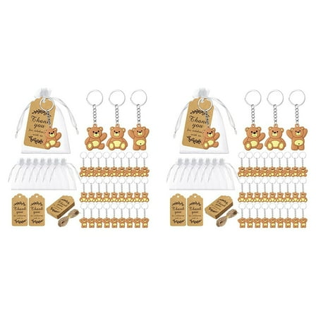 40PCS Baby Shower Souvenirs Gift Bear Keychain Organza Bag Thank You  Tag for Guests Girl Boy Birthday Party Supply