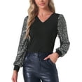 thumbnail image 1 of INSPIRAR CHIC Top de Manga de Lentejuelas para Mujeres, Top Brillante de Cuello en V para Fiesta, L Negro Plateado, 1 of 5