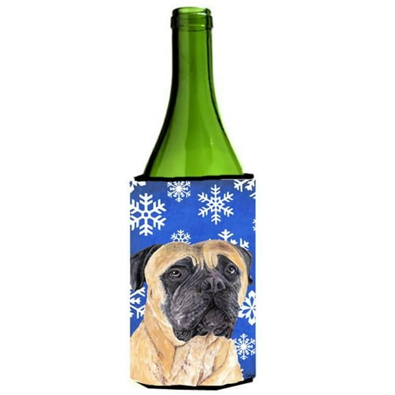 Mastiff Winter Snowflakes Holiday Wine bottle sleeve Hugger