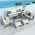 thumbnail image 3 of May in Color 2 Pieces Aluminum Outdoor Patio Ottoman Set, Outdoor Foot Stools with Thick Cushion, Small Seat Furniture for Porch Balcony Backyard, Beige, 3 of 6