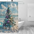 thumbnail image 4 of HVEST Beach Christmas Shower Curtain with Christmas Tree and Starfish Seashell Design - Nature Coastal Blue Bathroom Decor, Waterproof Polyester Fabric, Includes 10 Hooks, 60x72 Inches, 4 of 5