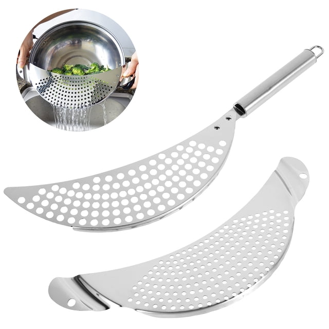 2 Pzas de Escurridor de Ollas con Mango, Escurridor de Pasta y Colador de Acero Inoxidable, Escurridor de Ollas con Empotrados, Adecuado para Ollas y Sartenes de Cocina de Diferentes Tamaños