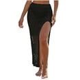 thumbnail image 3 of Hesxuno Womens Crochet Wrap Skirt Elastic Waist Beach Cover Up Skirts 2026 Side Slit Outfits Bathing Suit Cover Up Maxi Skirt Black L, 3 of 7