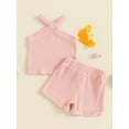 thumbnail image 6 of Musuos 2Pcs Toddler Girl Summer Outfits 6 12 18 24M 3 4Y Sleeveless Cross Halter Tank Tops + Solid Color Shorts Set Casual Clothes, 6 of 10