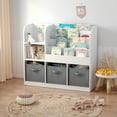 thumbnail image 3 of Kids Bookcase and Toy Storage with 3 Collapsible Fabric Drawers, Wooden Kids Bookshelf Toy Organizer with 4-Tier Display Shelf, Smooth Corner, Toddler Bookshelf with Storage for Bedroom, White, 3 of 11