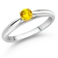 thumbnail image 2 of Gem Stone King 0.16 Ct Round Yellow Sapphire 925 Silver and 10K Yellow Gold Solitaire Engagement Ring (Size 7), 2 of 4