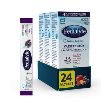 Pedialyte Electrolyte Powder, Variety Pack: Grape, Strawberry, Fruit Punch, and Apple, 24 Powder Packets