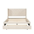 thumbnail image 5 of Queen Size Velvet Upholstered Platform Bed with Wingback Headboard & Storage Drawer, Beige, Bedroom Furniture, 84"x65", No Box Spring, 5 of 16