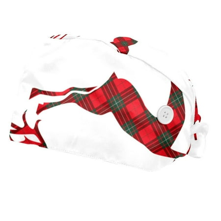 

2PCS Working Cap with Buttons and Sweatband Adjustable Tie Back Hats Bouffant Caps Christmas Scrub Turban Hat