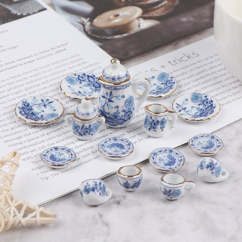 Dollhouse Miniature Earthenware  Ceramic Teapot Cup Saucer Kitchenware 