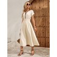 thumbnail image 6 of Womens Casual Khaki Smocked Waist Pleated Sleeveless Vacation Dress, 6 of 9