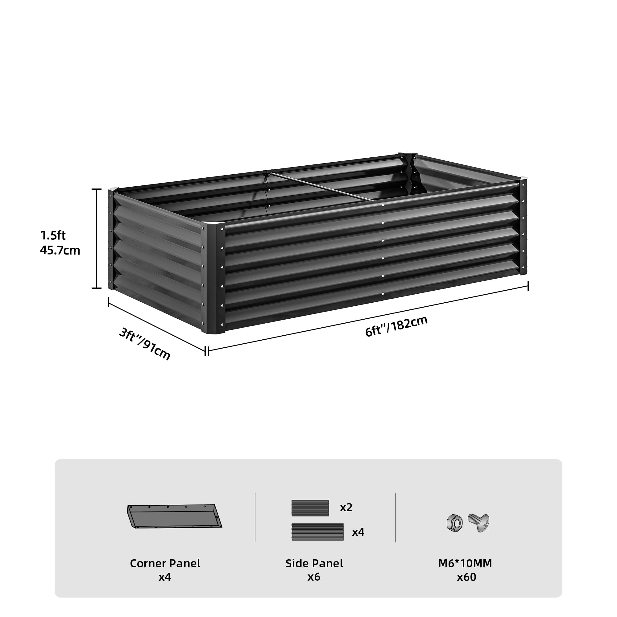 Uforic 6ftx3ftx1.5ft Large Raised Garden Bed Kit,Outdoor Galvanized Metal Patio Planter Box with Safety Rubber & Gloves, for Vegetables Flowers,Black