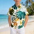 thumbnail image 4 of CAICJ98 Boy's Hawaiian Shirts Short Sleeve Button Down Dress Shirt Kids Summer Beach Hawaiian Shirts (Green,5-6 Years), 4 of 6