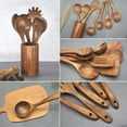 thumbnail image 3 of Cucharas de madera para cocinar, juego de 10 utensilios de cocina de madera de teca natural, espátulas de madera para cocinar (10), 3 of 5