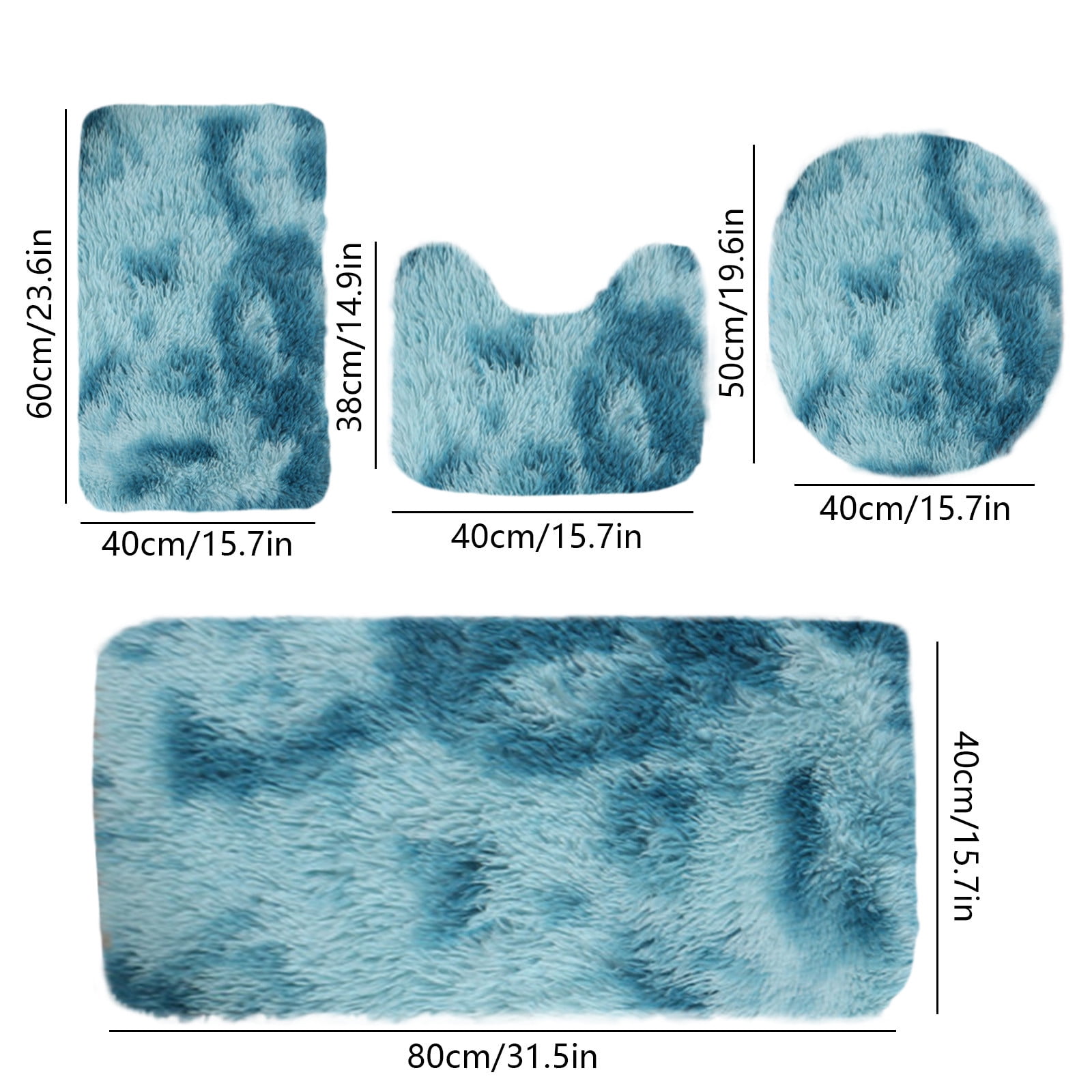 Qocolhg Mixed Colors Shaggy Bath Mats of 4 Piece U-Shaped Contour Toilet Rug, Soft Comfortable Water Absorption Non-Slip Bath Mat, Shower Mat for Floor, Room Door Mat, Machine Washable, Blue