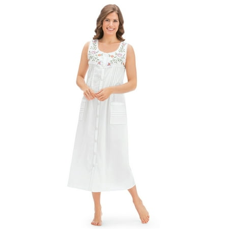 

Collections Etc Women s Pintuck Floral Embroidered Night Gown White X-Large