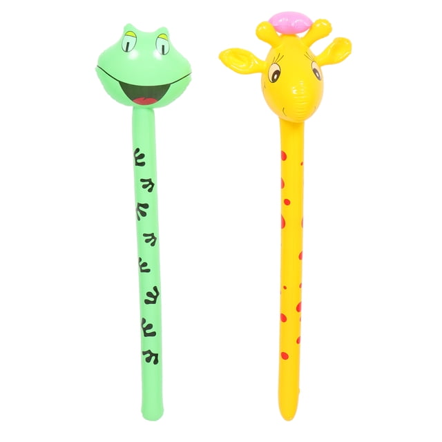 2 Pcs Inflatables Toys Animals Sticks Jungle Animals Inflatables On A Stick Frog Giraffe Toys For Children'S Day Birthday Kids Valentines Day Class Exchange Presents