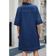 thumbnail image 5 of Women's Denim Dress Summer Casual Babydoll 2025 V Neck 3/4 Sleeve Jean Dresses, 5 of 5