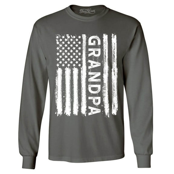 Shop4Ever Men's Grandpa American Flag Long Sleeve Shirt X-Large Charcoal