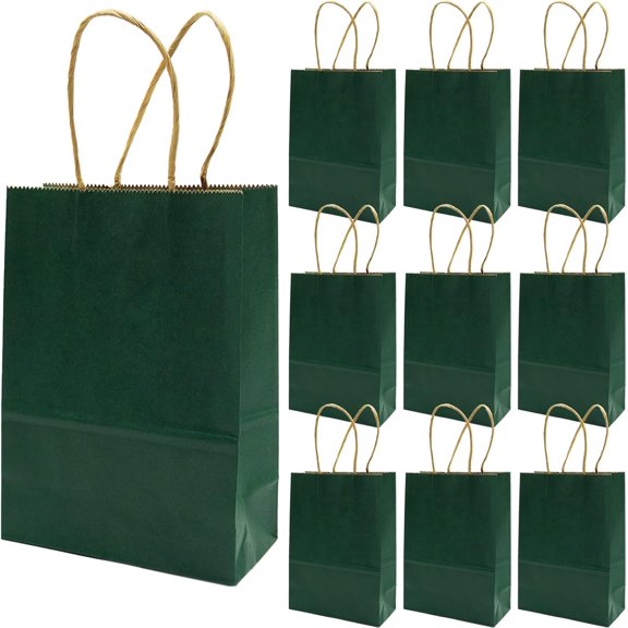 12 Pcs Gift Bags, Kraft Paper Party Bags With Handles, Paper Bag With Stickers For Birthday, Gift, Wedding And Party Celebrations 15 X 8 X 21cm (Dark Green)