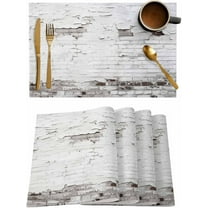 Placemats Set of 6, Cotton Linen Heat Table Mats Non-Slip Washable Retro Style White Brick Wall Placemat for Holiday Banquet Dining Kitchen Table Decor