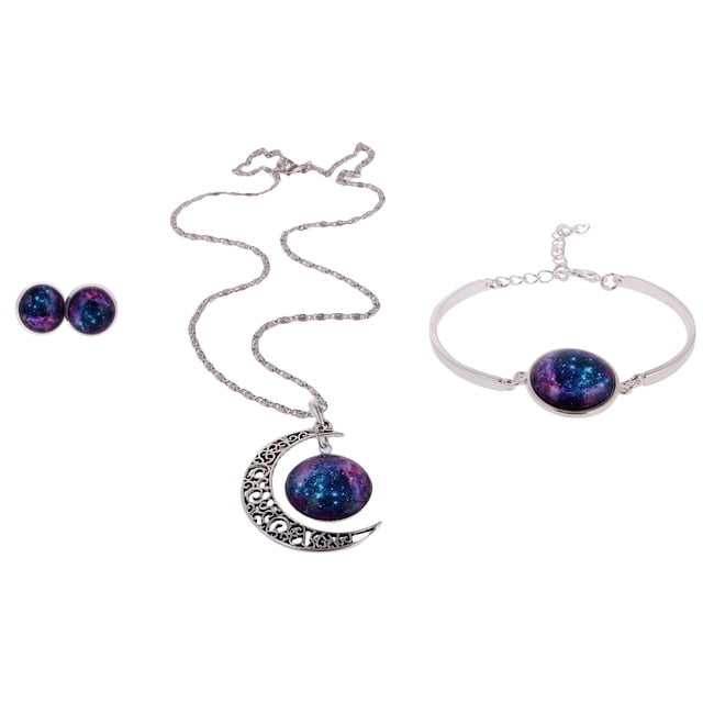 Moon Glass Cabochon Colgante Collar Pendientes Zulema Conjuntos de la joyería