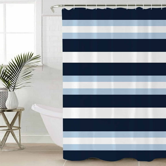 Shower Curtain for Bathroom Navy Blue Light Blue Striped ArtWaterproof Bath Curtains Shower Curtains with Hooks,Modern Minimalist LineBathroom Curtain Privacy Drapes for Bathtubs Toilet 36x72in