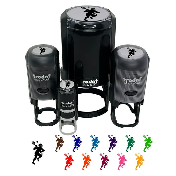 Lacrosse Player with Stick and Ball Self-Inking Rubber Stamp Ink Stamper - Brown Ink - Medium 1 Inch