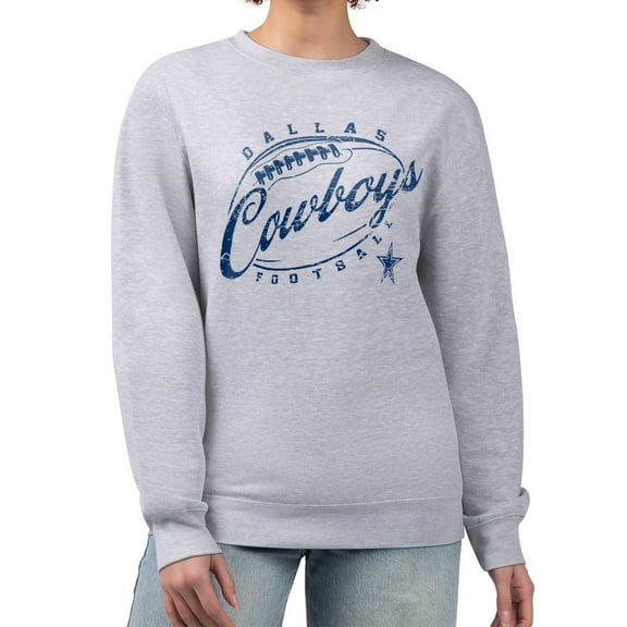 Women's G-III 4Her by Carl Banks Gray Dallas Cowboys Distressed Graphics Fleece Pullover Sweatshirt